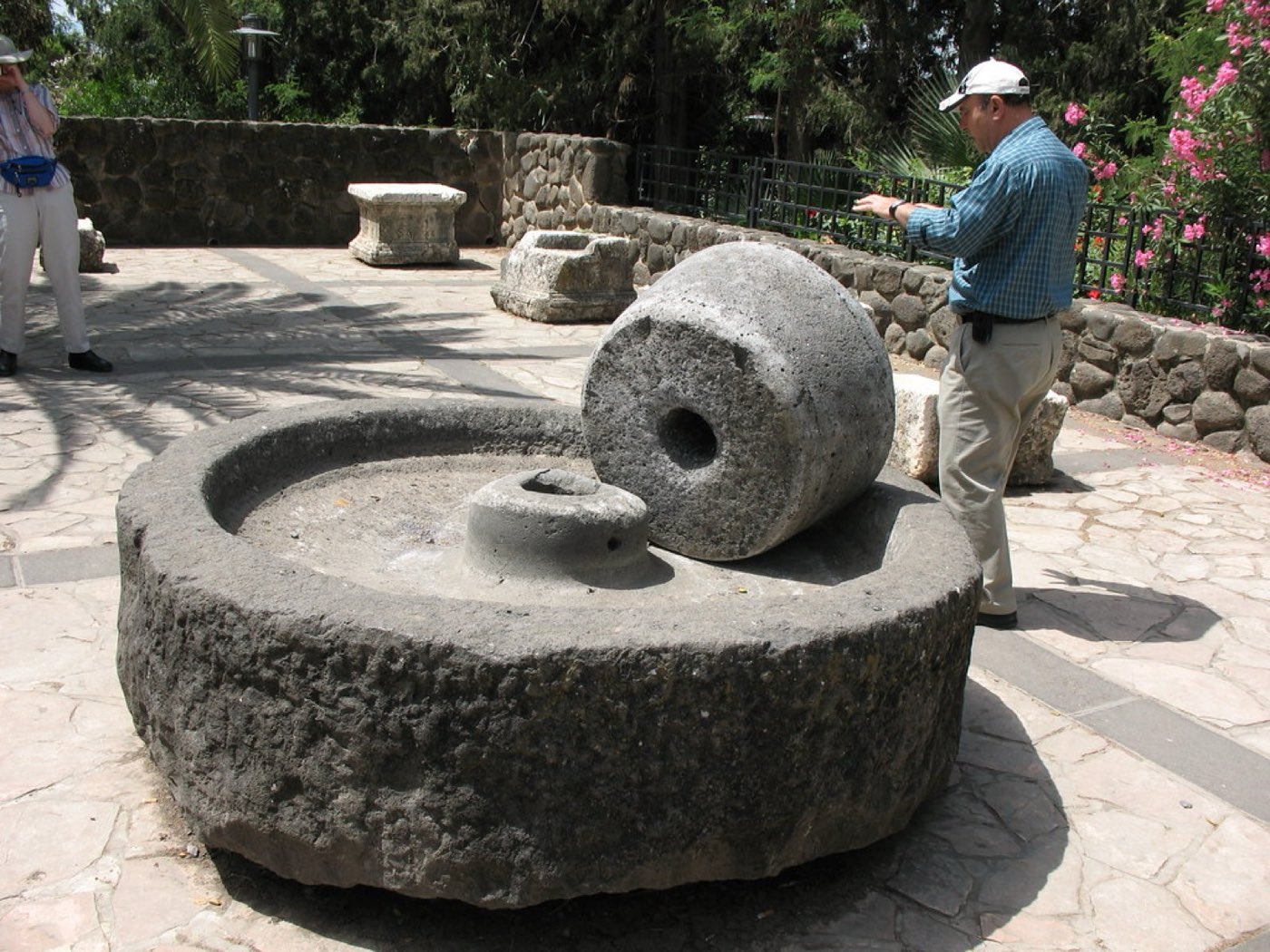 Traditional granite millstones for olive pressing